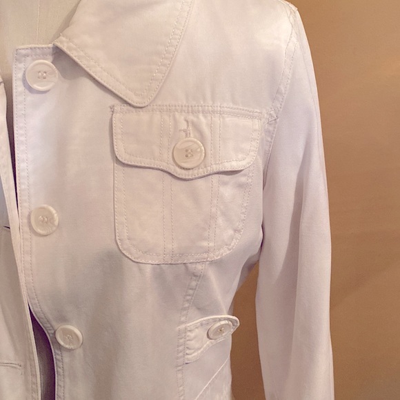 Anthropologie Tulle Brand Off White Trench Coat 🤍 100% Cotton 2 Deep Pockets - Picture 4 of 10